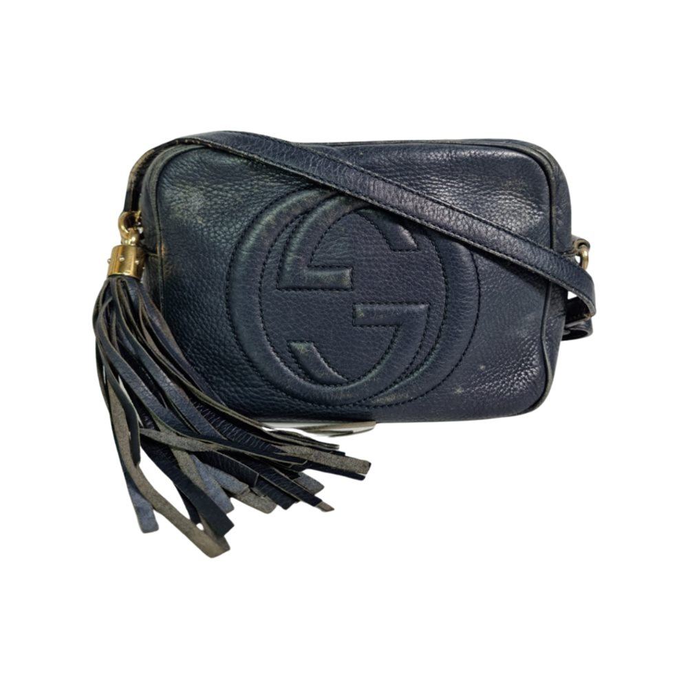 Authentic GUCCI Black GG Canvas and Black Leather Crossbody Shoulder Bag  #53405D