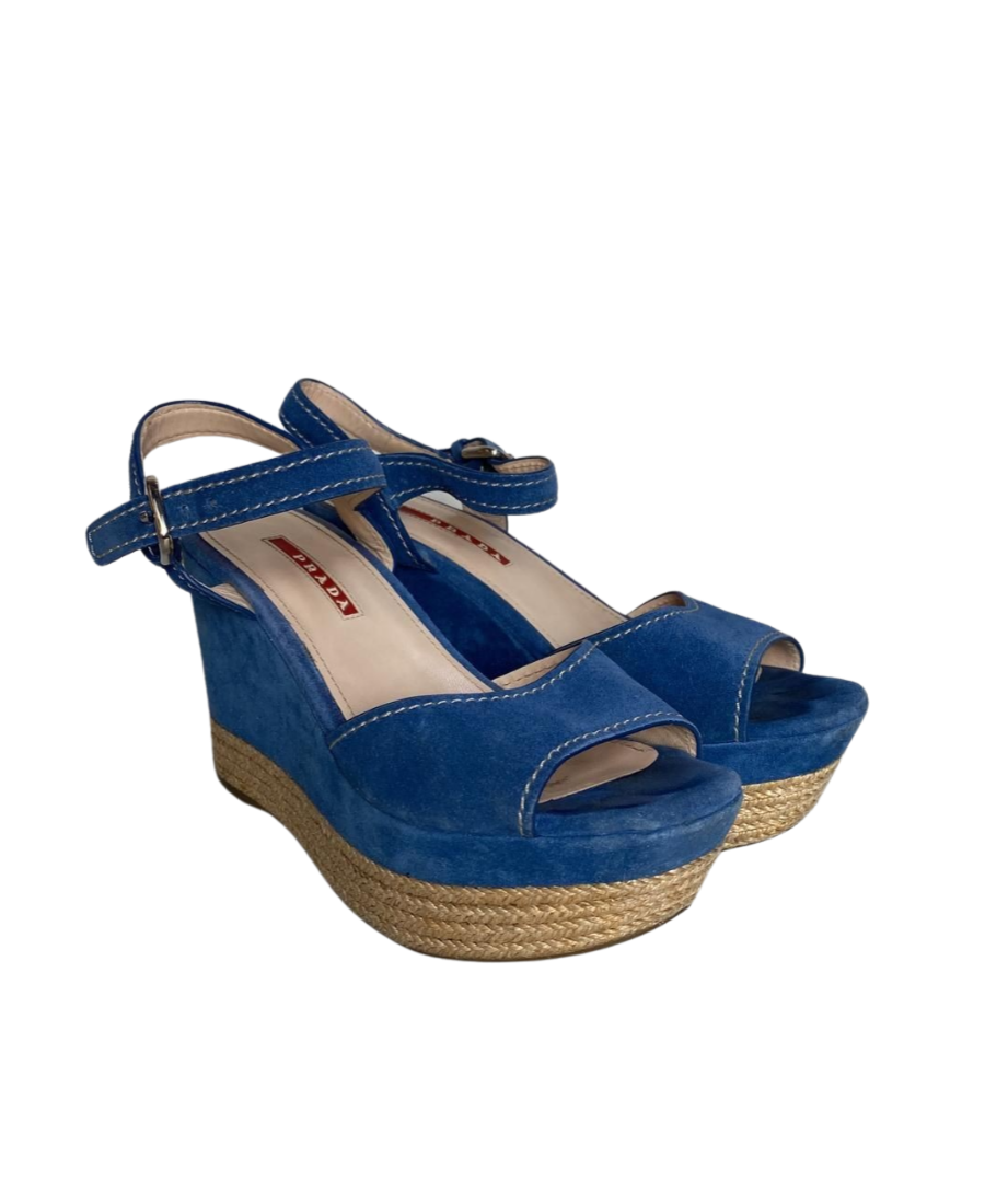 Prada Espadrille Blue Suede Sandals Prada | Blue 2000000043302 | Ayuchka