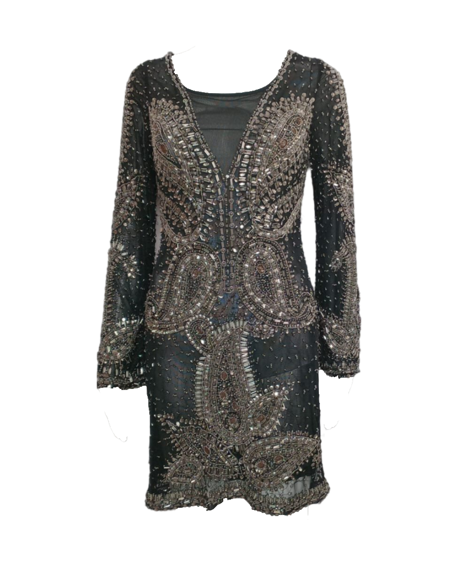 Black Evening Dress with Stones and Sequins