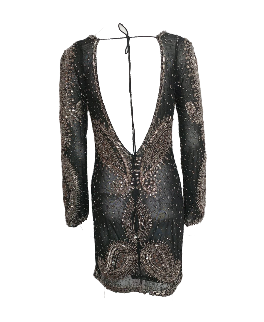 Black Evening Dress with Stones and Sequins
